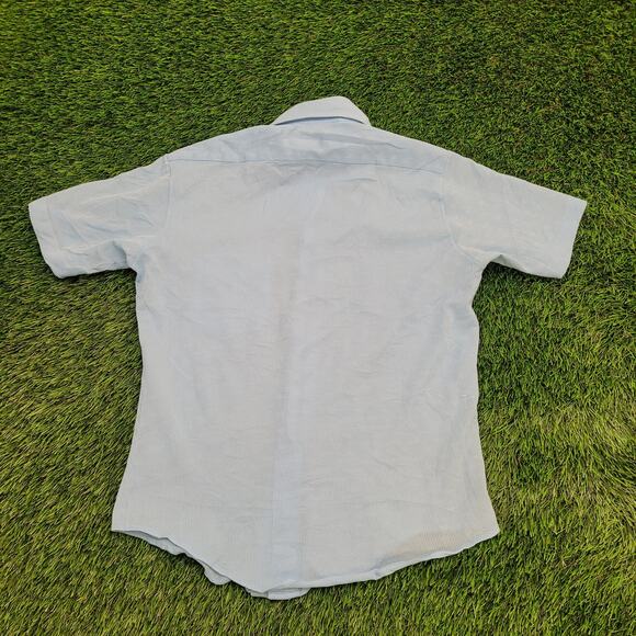 Vintage 70s Disco Button Shirt Medium 19x25 Polyester Blue - Picture 3 of 14